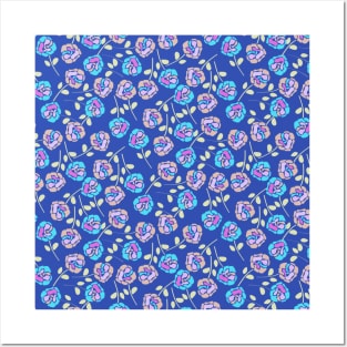 Blue Rose Floral Pattern Posters and Art